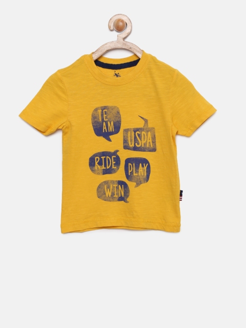 

U.S. Polo Assn. Kids Boys Mustard Yellow Printed Round Neck T-shirt