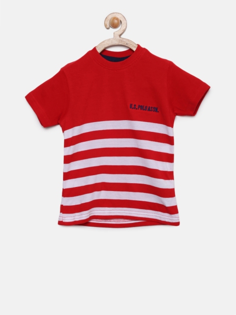 

U.S. Polo Assn. Kids Boys Red Striped Round Neck T-shirt