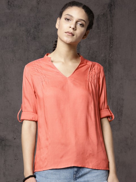 

Roadster Women Coral Orange Solid Top