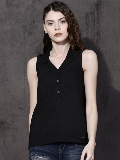 

Roadster Women Black Solid Shirt Style Top