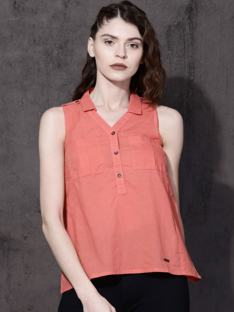

Roadster Women Coral Pink Shirt Style Top