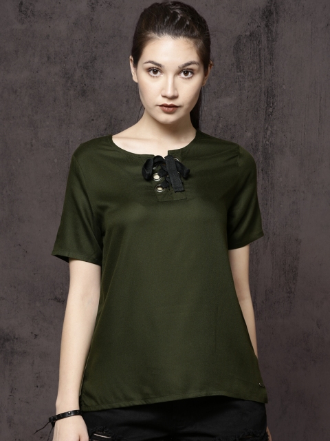 

Roadster Women Olive Green Solid Top