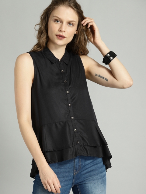

Roadster Women Black Solid Shirt Style Top