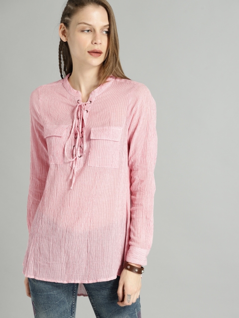 

Roadster Women Red Striped A-Line Top