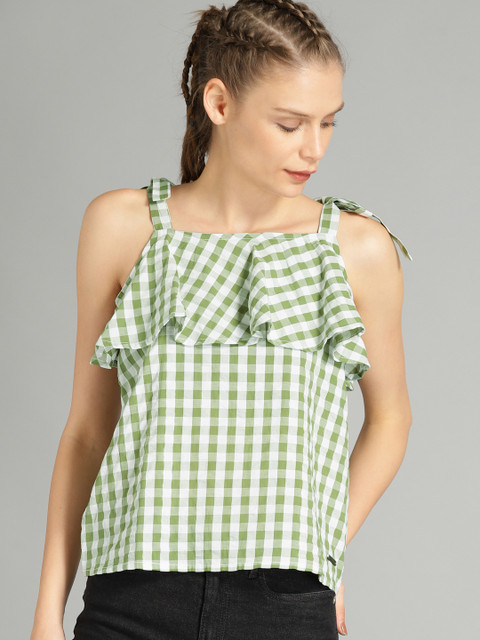 

Roadster Women Green Checked Top