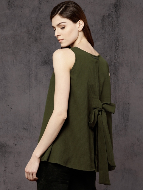 

Roadster Women Olive Green Solid Styled Back Top