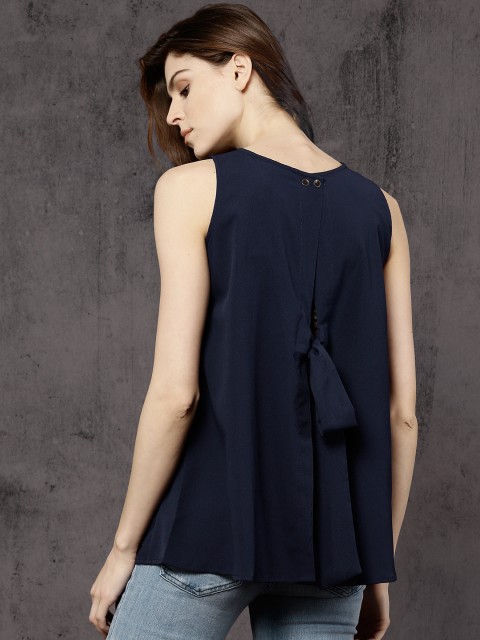 

Roadster Women Navy Solid Styled Back Top, Beige