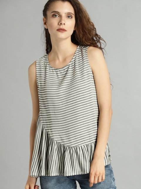 

Roadster Time Travlr Women Off-White & Black Striped Top