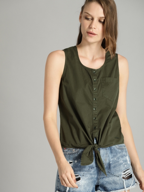 

Roadster Women Olive Green Solid Top