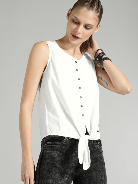 

Roadster Women White Solid Pure Cotton Top
