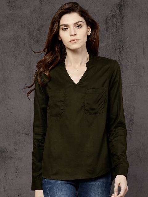 

Roadster Women Olive Green Solid Top
