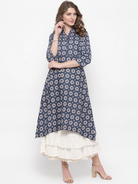 

Sera Women Blue Printed A-Line Kurta