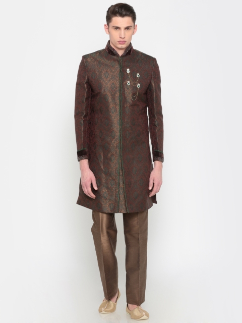 

Peter England Casuals Green & Bronze Woven Design Sherwani