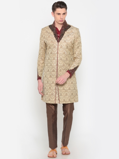 

Peter England Casuals Men Beige & Brown Self-Design Sherwani