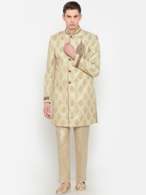 

Peter England Casuals Beige Self-Design Sherwani