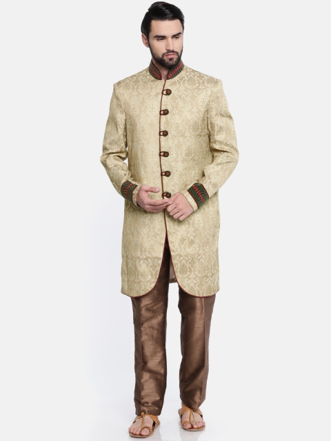 

Peter England Casuals Men Beige & Brown Self-Design Sherwani