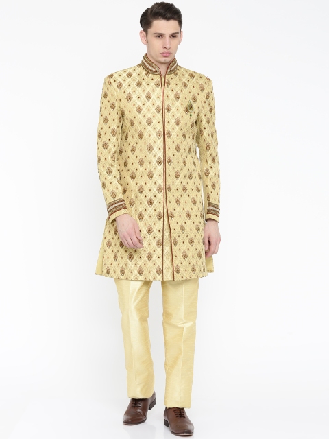 

Peter England Casuals Men Beige & Maroon Patterned Embellished Sherwani