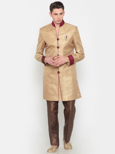 

Peter England Casuals Beige & Brown Self-Design Sherwani