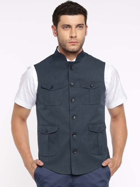 

Peter England Men Blue Italian Fit Nehru Jacket
