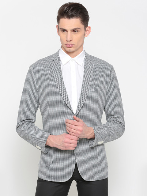 

Peter England Men White & Navy Checked Slim Italian Fit Single-Breasted Casual Blazer