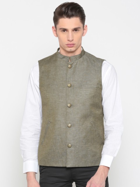

Peter England Grey Solid Italian Fit Nehru Jacket