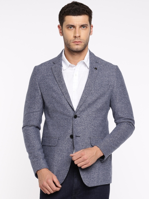 

Peter England Men Elite Blue Neo Slim Fit Self-Design Smart Casual Blazer