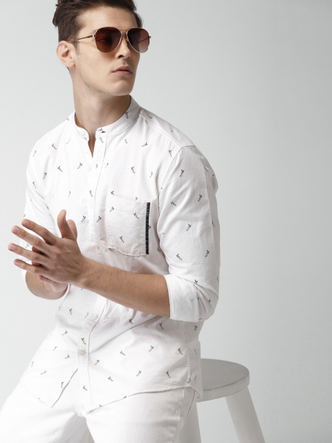 

Mast & Harbour Men White Slim Fit Printed Casual Shirt