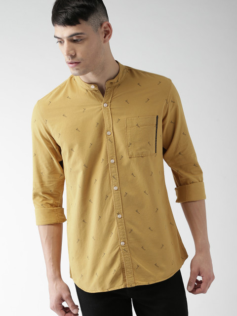 

Mast & Harbour Men Mustard Slim Fit Printed Casual Shirt