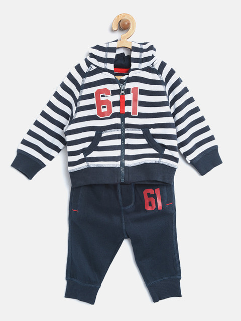 

mothercare Boys Navy Blue & White Striped Sweatshirt with Pyjamas