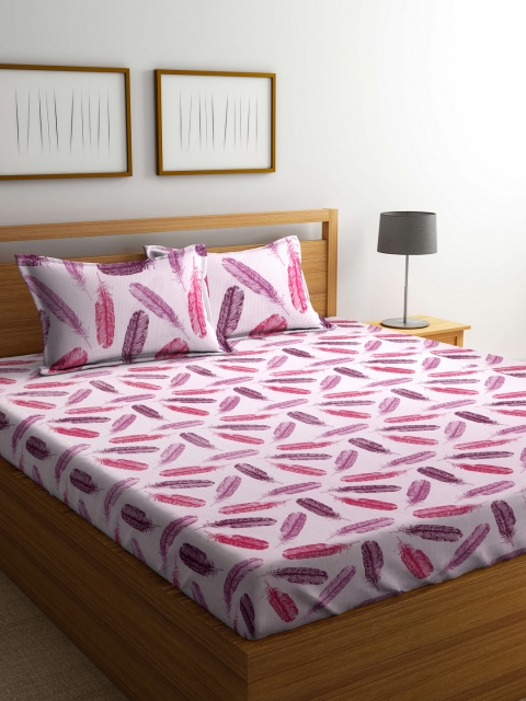 

Cortina Pink & White Floral Flat 104 TC Cotton 1 Queen Bedsheet with 2 Pillow Covers