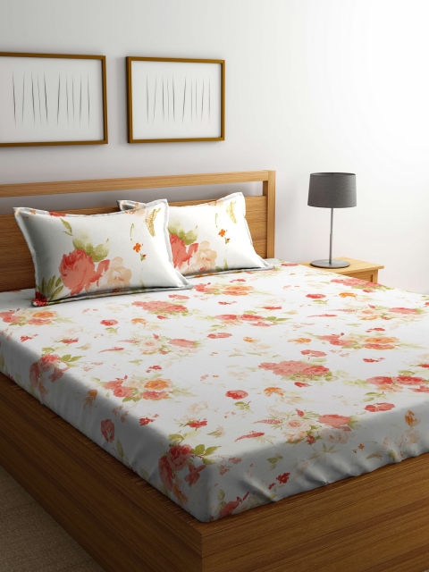 

Cortina White Floral Flat 104 TC Cotton 1 Queen Bedsheet with 2 Pillow Covers