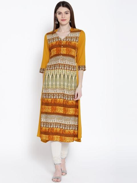 

Shree Women Mustard Yellow Printed A-Line Kurta