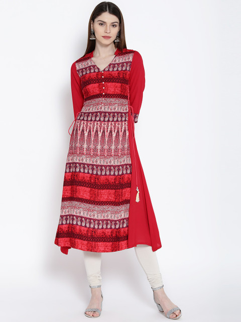

Shree Women Red Printed A-Line Kurta