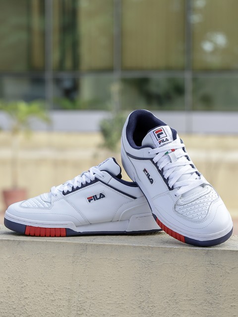 

FILA Men White Solid Leather Mid-Top Targa Sneakers