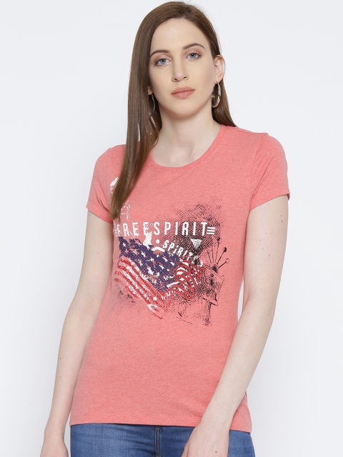 

Jockey Women Coral Orange Printed Round Neck T-shirt
