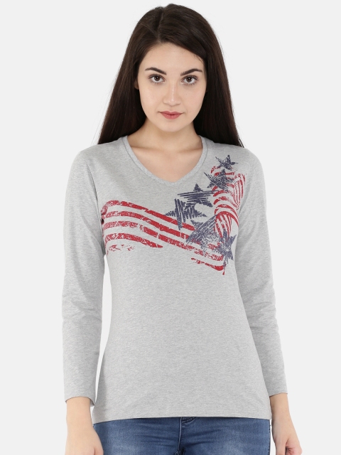 

Jockey Women Grey Melange Printed V-Neck T-shirt