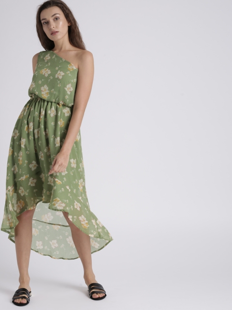 

Chemistry Women Green Printed A-Line One-Shoulder Dress