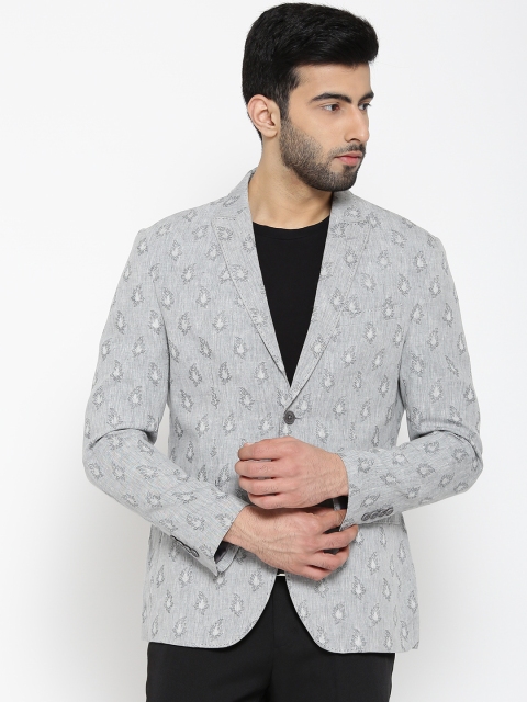 

Blackberrys Grey Patterned Single-Breasted Slim Linen Smart Casual Blazer