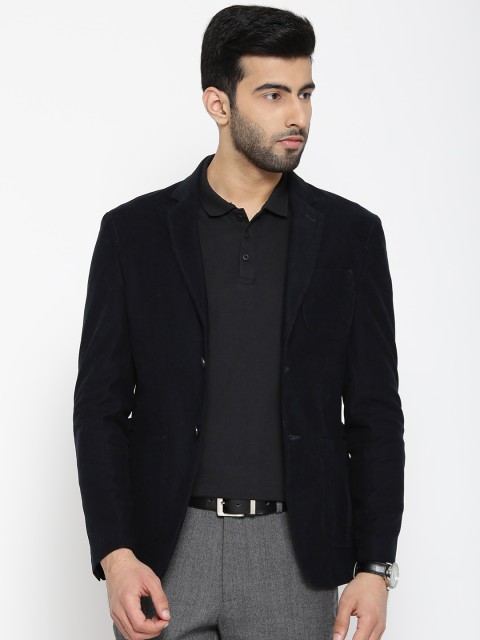 

Blackberrys Navy Single-Breasted Velvet-Finish Slim Semiformal Blazer, Navy blue