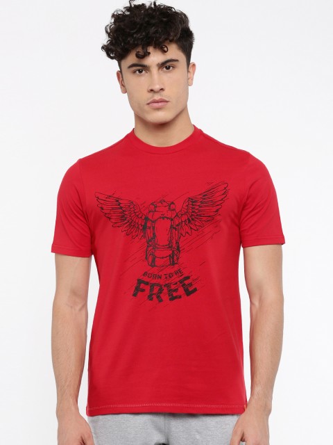 

Wildcraft Men Red Printed Round Neck Crew Rucksack T-shirt