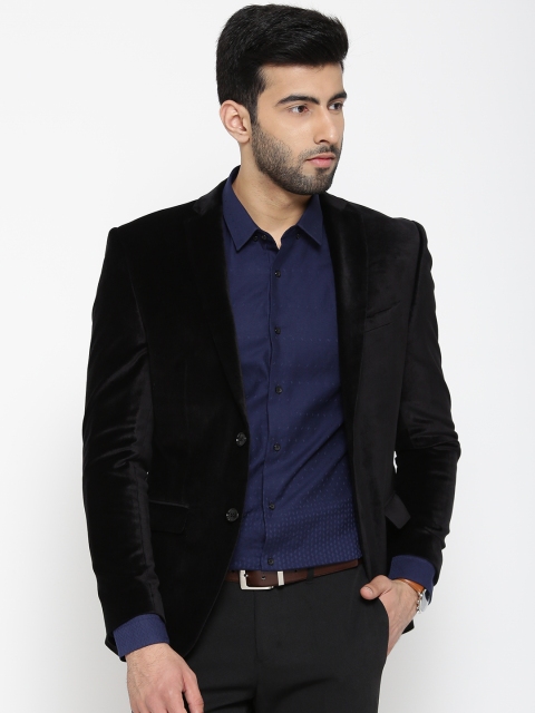 

Blackberrys Black Slim Fit Velvet Finish Party Wear Blazer