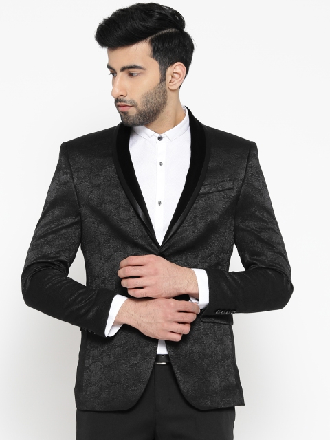 

Blackberrys Black Patterned Slim Fit Single-Breasted Party Blazer