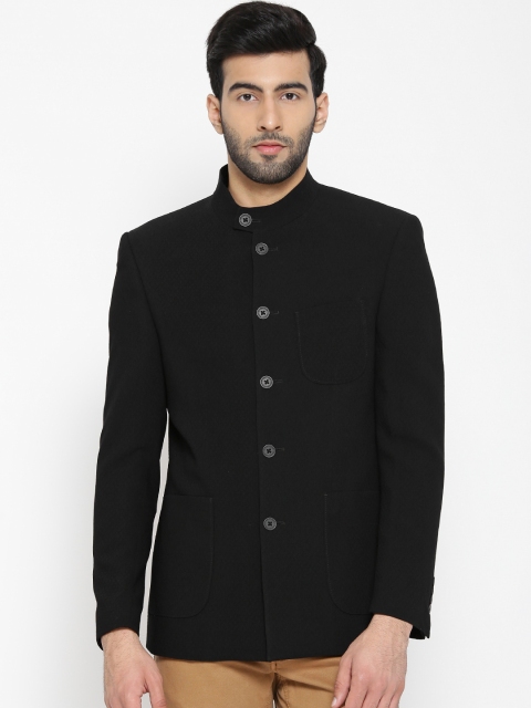 

Blackberrys Black Single-Breasted Slim Fit Quilted Ethnic Bandhgala Blazer