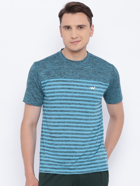 

Wildcraft Men Blue & Grey Striped M Pol Crew Stp T-shirt