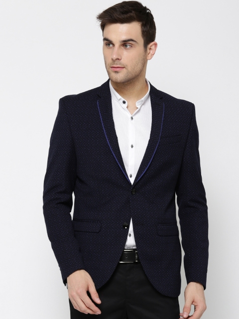 

Blackberrys Black & Blue Patterned Slim Single-Breasted Semiformal Blazer