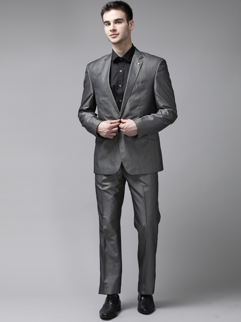 

Blackberrys Men Charcoal Grey Slim Fit Self-Striped Single-Breasted Two-Piece Suit