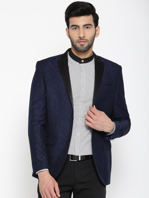 

Blackberrys Navy Self-Design Slim Single-Breasted Tuxedo Blazer, Navy blue
