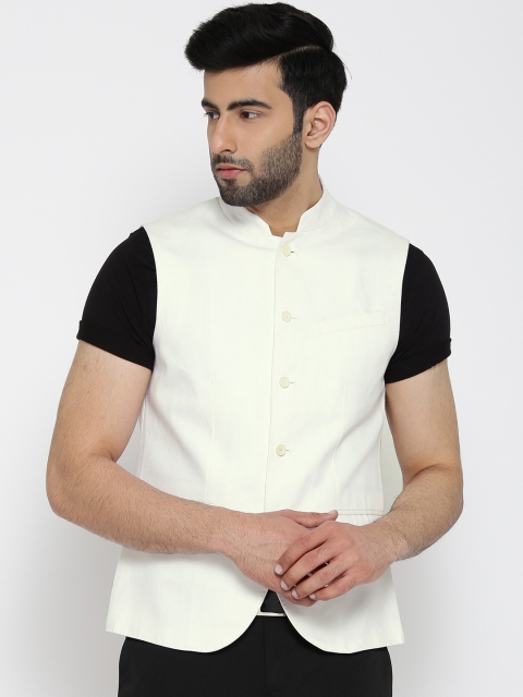 

Blackberrys White Solid Slim Fit Linen Nehru Jacket