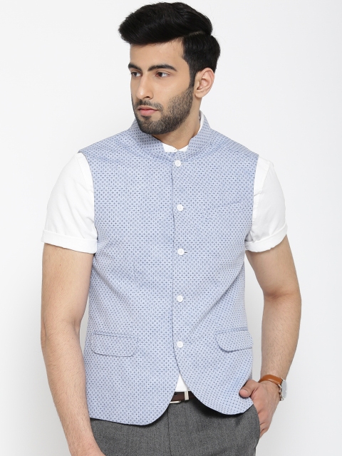 

Blackberrys Blue Printed Slim Fit Nehru Jacket