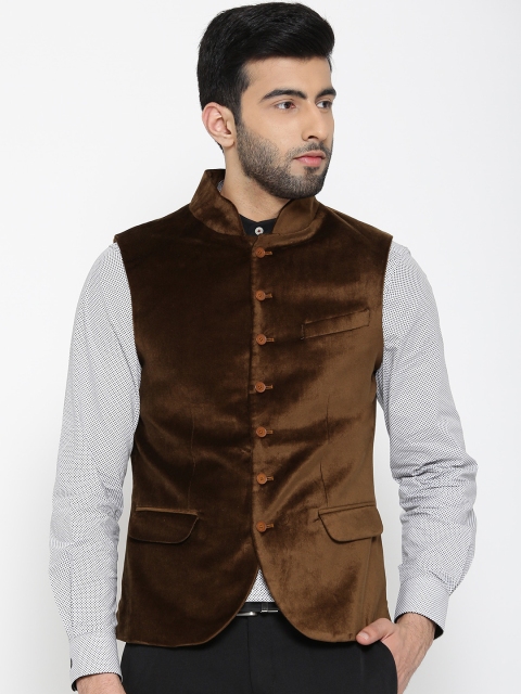 

Blackberrys Brown Slim Fit Velvet Finish Nehru Jacket